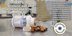 Sea Biskitz on a counter with text listing calming agents and a Veterinary Formulated label.