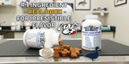 Sea Biskitz pet supplement bottles with treats on a counter talking about the irresistible duck flavor.